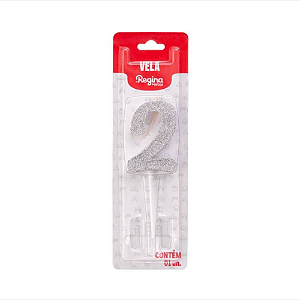 Vela Regina Pick Prata Glitter N°2 - Embalagem com 1 UN