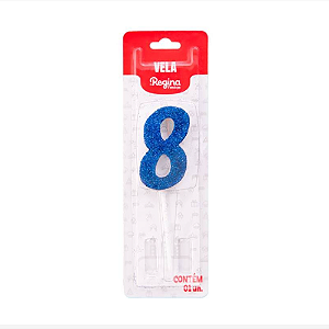 Vela Regina Pick Azul Glitter N°8 - Embalagem com 1 UN