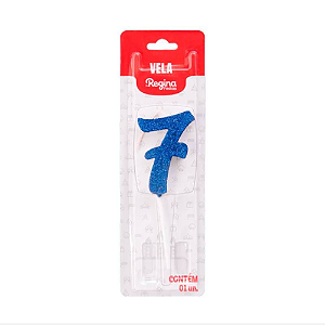Vela Regina Pick Azul Glitter N°7 - Embalagem com 1 UN