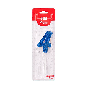 Vela Regina Pick Azul Glitter N°4 - Embalagem com 1 UN