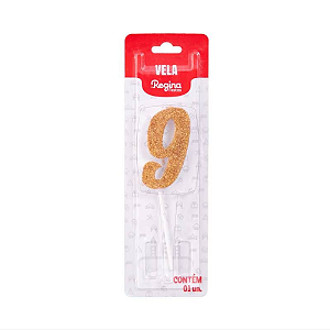 Vela Regina Pick Dourada Glitter N°9 - Embalagem com 1 UN