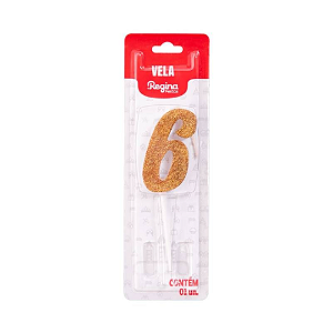 Vela Regina Pick Dourada Glitter N°6 - Embalagem com 1 UN