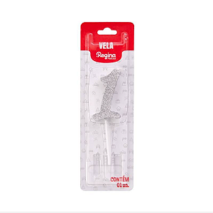 Vela Regina Pick Prata Glitter N°1 - Embalagem com 1 UN