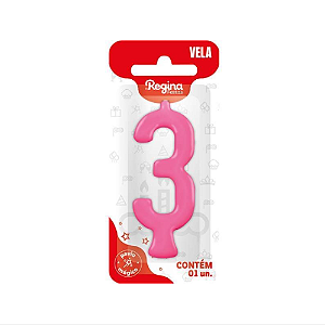 Vela Regina Parabéns Pink N°3 - Embalagem com 1 UN