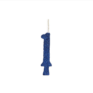 Vela Regina Aniversário Azul Glitter N°1 - Embalagem com 1 UN