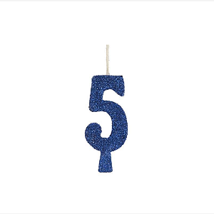 Vela Regina Aniversário Azul Glitter N°5 - Embalagem com 1 UN