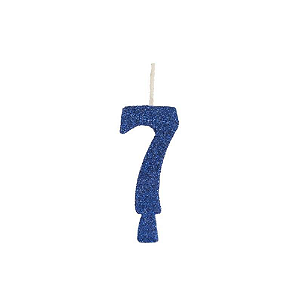 Vela Regina Aniversário Azul Glitter N°7 - Embalagem com 1 UN