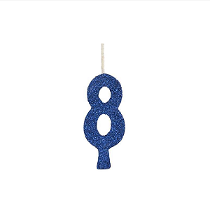 Vela Regina Aniversário Azul Glitter N°8 - Embalagem com 1 UN