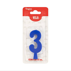 Vela Regina Aniversário Azul N°3 - Embalagem com 1 UN
