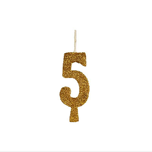 Vela Regina Aniversário Glitter Ouro N°5 - Embalagem com 1 UN