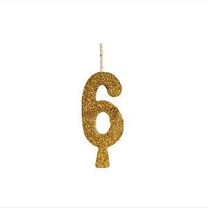 Vela Regina Aniversário Glitter Ouro N°6 - Embalagem com 1 UN