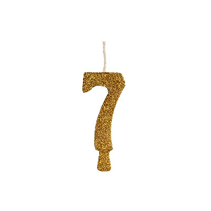 Vela Regina Aniversário Glitter Ouro N°7 - Embalagem com 1 UN