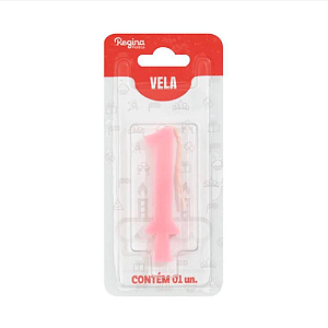 Vela Regina Aniversário Rosa N°1 - Embalagem com 1 UN