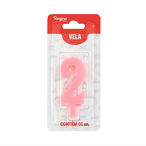 Vela Regina Aniversário Rosa N°2 - Embalagem com 1 UN