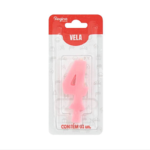 Vela Regina Aniversário Rosa N°4 - Embalagem com 1 UN