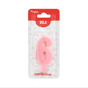 Vela Regina Aniversário Rosa N°6 - Embalagem com 1 UN