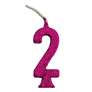 Vela Regina Parabéns Glitter Pink N°2 - Embalagem com 1 UN