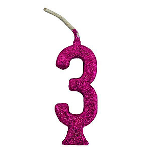 Vela Regina Parabéns Glitter Pink N°3 - Embalagem com 1 UN