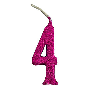 Vela Regina Parabéns Glitter Pink N°4 - Embalagem com 1 UN