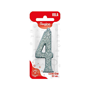 Vela Regina Parabéns Glitter Prata N°4 - Embalagem com 1 UN
