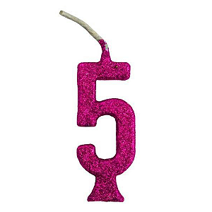 Vela Regina Parabéns Glitter Pink N°5 - Embalagem com 1 UN