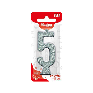 Vela Regina Parabéns Glitter Prata N°5 - Embalagem com 1 UN