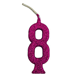 Vela Regina Parabéns Glitter Pink N°8 - Embalagem com 1 UN