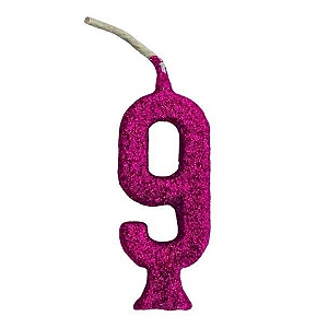 Vela Regina Parabéns Glitter Pink N°9 - Embalagem com 1 UN