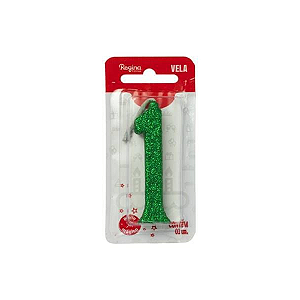 Vela Regina Parabéns Glitter Verde N°1 - Embalagem com 1 UN