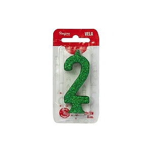 Vela Regina Parabéns Glitter Verde N°2 - Embalagem com 1 UN