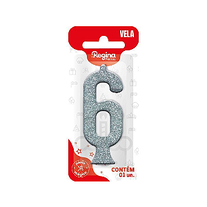 Vela Regina Parabéns Glitter Prata N°6 - Embalagem com 1 UN