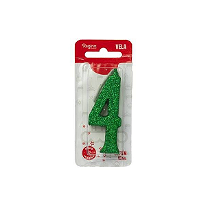 Vela Regina Parabéns Glitter Verde N°4 - Embalagem com 1 UN