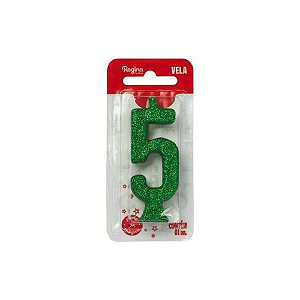 Vela Regina Parabéns Glitter Verde N°5 - Embalagem com 1 UN
