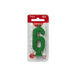 Vela Regina Parabéns Glitter Verde N°6 - Embalagem com 1 UN