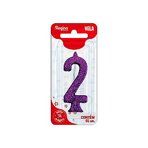 Vela Regina Parabéns Glitter Roxa N°2 - Embalagem com 1 UN