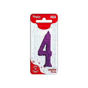 Vela Regina Parabéns Glitter Roxa N°4 - Embalagem com 1 UN