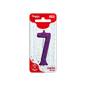 Vela Regina Parabéns Glitter Roxa N°7 - Embalagem com 1 UN