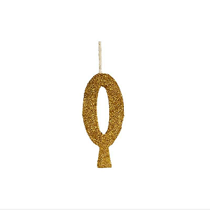 Vela Regina Aniversário Glitter Ouro N°0 - Embalagem com 1 UN