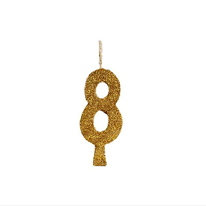 Vela Regina Aniversário Glitter Ouro N°8 - Embalagem com 1 UN