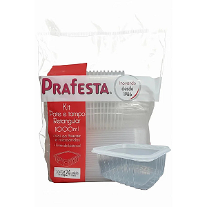 Kit Pote e Tampa Retangular Prafesta 1000ML - Embalagem com 24 UN