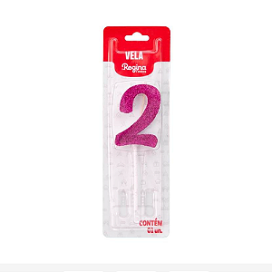 Vela Regina Pick Pink Glitter N°2 - Embalagem com 1 UN