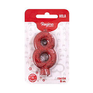 Vela Cintilante Regina Vermelha N°8 - Embalagem com 1 UN