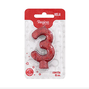 Vela Cintilante Regina Vermelha N°3 - Embalagem com 1 UN