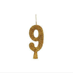 Vela Regina Aniversário Glitter Ouro N°9 - Embalagem com 1 UN