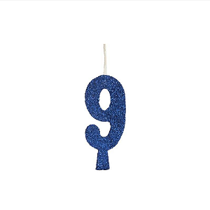 Vela Regina Aniversário Azul Glitter N°9 - Embalagem com 1 UN