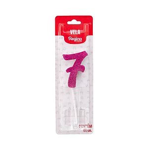 Vela Regina Pick Pink Glitter N°7 - Embalagem com 1 UN