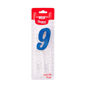 Vela Regina Pick Azul Glitter N°9 - Embalagem com 1 UN