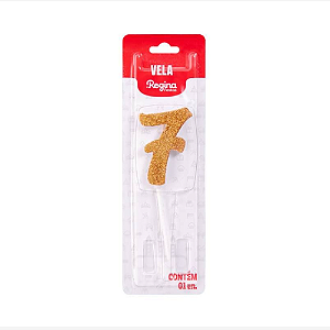 Vela Regina Pick Dourada Glitter N°7 - Embalagem com 1 UN