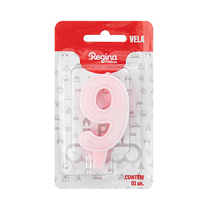 Vela Regina Glitter Rosa N°9 - Embalagem com 1 UN