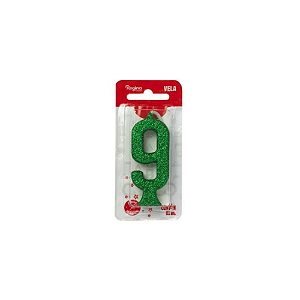Vela Regina Parabéns Glitter Verde N°9 - Embalagem com 1 UN